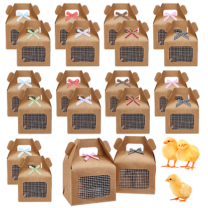 20Pcs Rectangle Kraft Paper Desserts Packing Tote Boxes, with 20pcs Bowknot Polyester Ornaments, 20Pcs Plastic Disposable Shower Floor Drain Sticker and 1 Roll Double Sided Adhesive Paper Tape