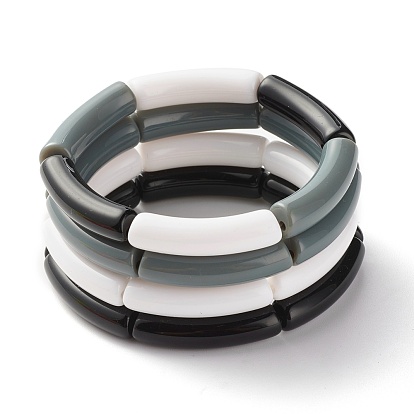 Opaque Chunky Acrylic Curved Tube Beads Stretch Bracelets Set for Women