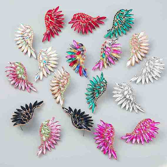 Sparkling Rhinestone Wings Stud Earrings, Alloy Jewelry for Women