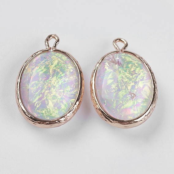 Resin Pendants, with Brass Findings, Oval, Light Gold