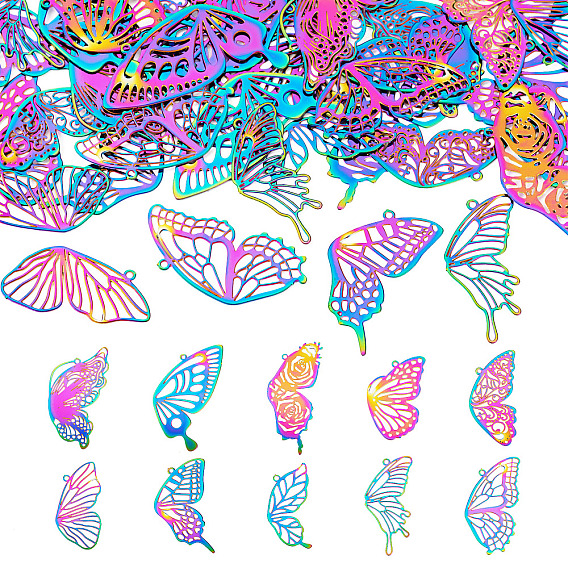 40 шт. 10 стили 201 украшения из нержавеющей стали с травлением металла подвески, бабочки прелести