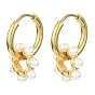Brass Flower with Plastic Pearls Beaded Dangle Hoop Earrings, 304 Stainless Steel Jewelry