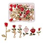 24Pcs 6 Style Alloy Enamel Pendants, for Valentine's Day, Rose Flowers