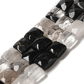 Brins de perles de quartz tourmaliné noir naturel, facette, carrée