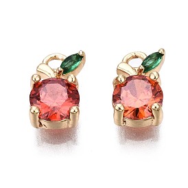 Brass Charms, with Red & Green Cubic Zirconia, Apple
