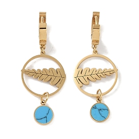 Leaf 304 Stainless Steel Hoop Earrings, Synthetic Turquoise Dangle Earrings for Women