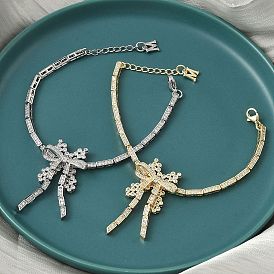 Браслеты-цепочки с бантом из латуни с микропаве из кубических цирконий для женщин, стойки покрытие, долговечный