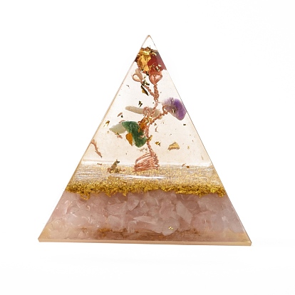 Orgonite Pyramid, Resin Pointed Home Display Decorations, with Natural Gemstone and Metal Findings