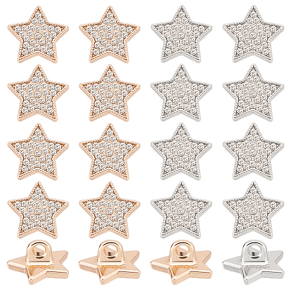 20 шт. 2 цвета пуговиц на хвостовике из цинкового сплава со стразами, 1-луночное, звезда