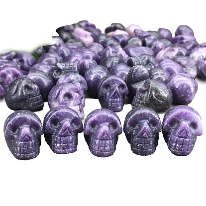 Natural Lepidolite Carved Skull Figurines, for Home Office Desktop Decoration