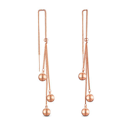 SHEGRACE Brass Stud Earring, Ear Threads, with Curb Chains and Round Beads