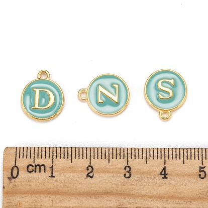 Initial Letter A~Z Alphabet Enamel Charms, Flat Round Disc Double Sided Charms