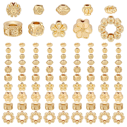 120Pcs 10 Styles Rack Plating Alloy Bead, Long-Lasting Plated, Cadmium Free & Lead Free