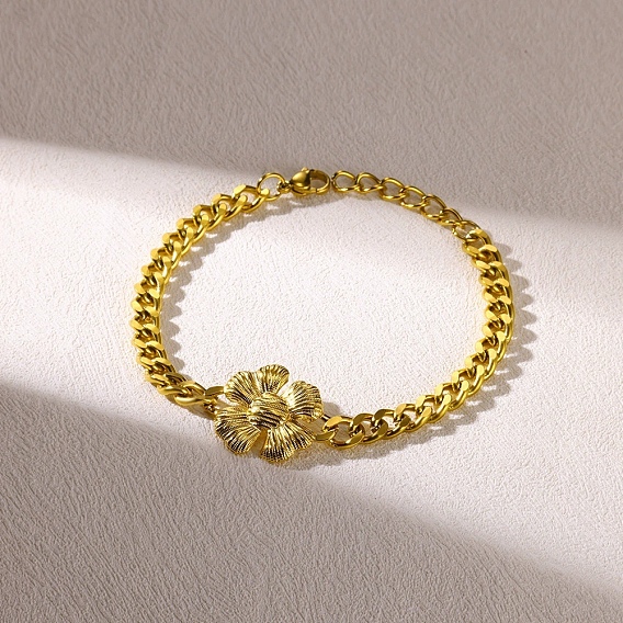 304 из нержавеющей стали ссылка браслеты, браслеты из кубинской цепочки для женщин, цветок