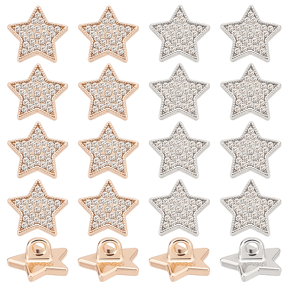 20 шт. 2 цвета пуговиц на хвостовике из цинкового сплава со стразами, 1-луночное, звезда