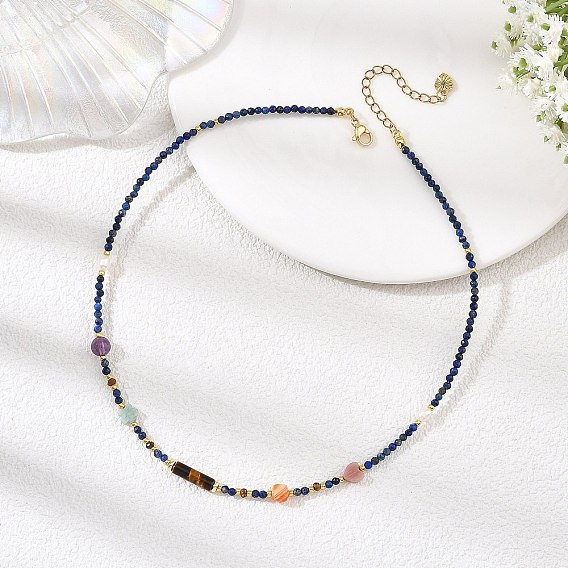 Faceted Round Natural Lapis Lazuli and Geometric Stone Beaded Necklaces for Women