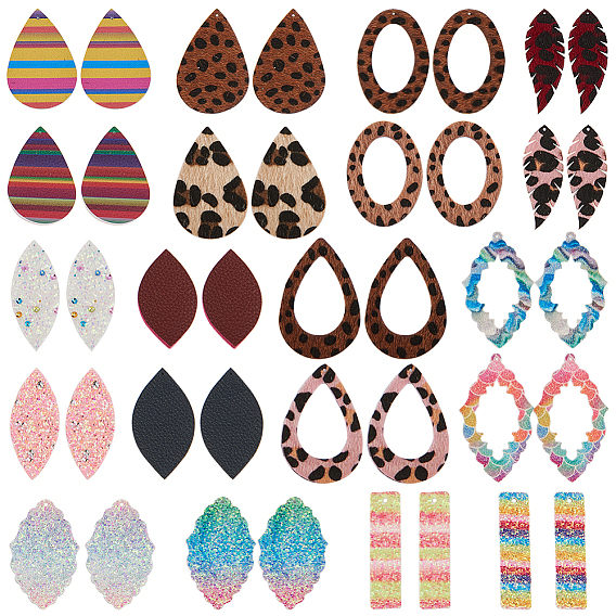 Imitation Leather Big Pendants, with Faux Fur, Mixed Shapes