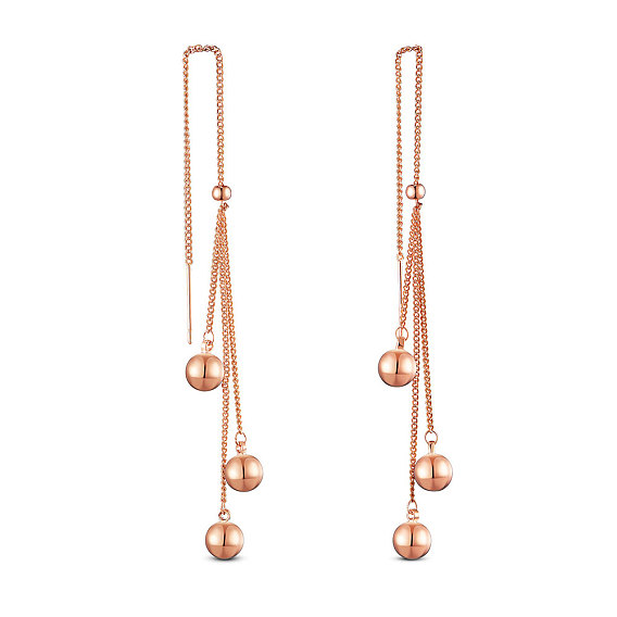 Brass Stud Earring, Ear Threads, with Curb Chains and Round Beads