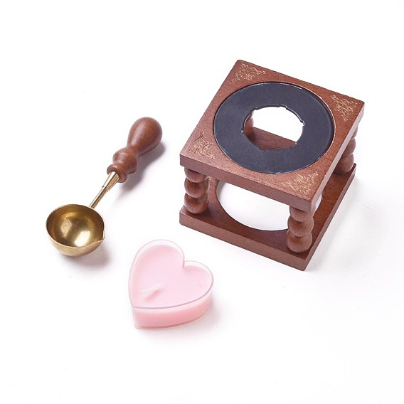 Wax Seal Stamp Set, with Wood Wax Furnace and Wax Sticks Melting Spoon Tool