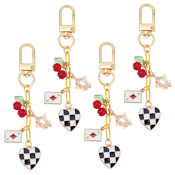 4шт. подвесные украшения из сплава эмали и акрила, с поворотными застежками-карабинами из сплава