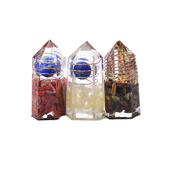 Генераторы энергии шестиугольной призмы из башенной смолы, чипсы из натуральных драгоценных камней рейки внутри для украшения стола домашнего офиса