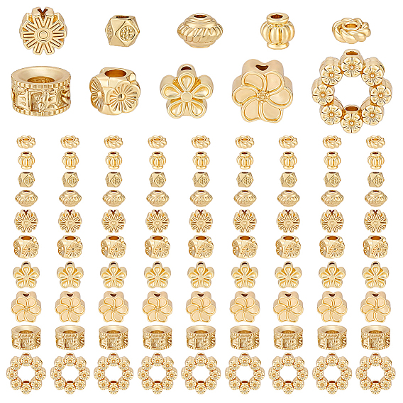 120Pcs 10 Styles Rack Plating Alloy Bead, Long-Lasting Plated, Cadmium Free & Lead Free