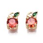 Brass Charms, with Red & Green Cubic Zirconia, Apple