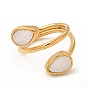 Ion Plating(IP) 304 Stainless Steel Wrap Finger Rings, Synthetic White Shell Teardrop Wide Band Rings for Women