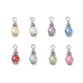8шт. Акриловые подвески с имитацией жемчуга, круглые, с 201 нержавеющей сталью с тибетским стилем сплава