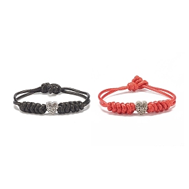 Heart with Word Love Alloy Beaded Cord Bracelet, Adjustable Bracelet for Women
