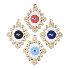 Printed Alloy Pendants, with Enamel and ABS Plastic Imitation Pearl, Oval with Evil Eye, Light Gold