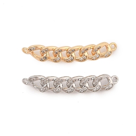 Brass Micro Pave Clear Cubic Zirconia Connector Charms, Twisted Chain Shape Links