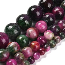 Natural Yellow Jade Beads Strands, Round, Dyed, Imitation Tourmaline