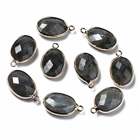 Natural Gemstone Pendants, with Golden Plated Brass Edge and Loop, Rack Plating, Faceted, Oval