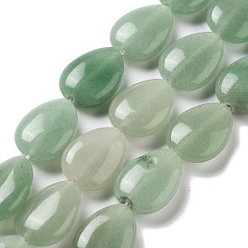 Natural Green Aventurine Beads Strands, Flat Teardrop