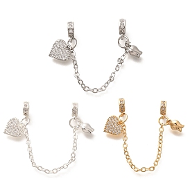 Европейские защитные цепи из латуни с прозрачным кубическим цирконием и подвесками в виде сердца и розы, для изготовления европейских браслетов, без кадмия, без никеля и без свинца