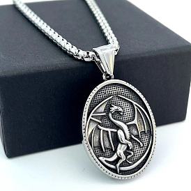 Нордический викинг винтажный овальный ожерелье из нержавеющей стали с драконом для унисекс