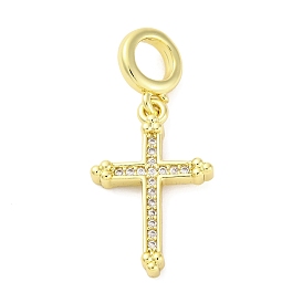 Латунное микропейв с кубическим цирконием европейские подвески с подвесками, крестик, Подвески с большими отверстиями