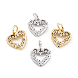 Brass Micro Pave Cubic Zirconia Pendants, with Jump Rings, Long-Lasting Plated, Cadmium Free & Lead Free, Heart