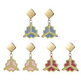 Бусины miyuki delica и 304 серьги-гвоздики из нержавеющей стали, с нейлоновой проволокой, клевер, золотые