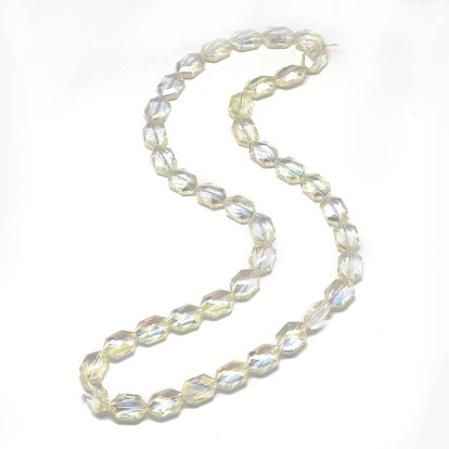 Hexagonaux facettes perles de verre de galvanoplastie brins, couleur arc-en-plaqué