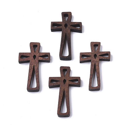 Natural Wood Cabochons, Dyed, for Religion, Cross