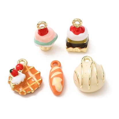 Colgantes de esmalte de bronce, amuletos artificiales para comida, dorado