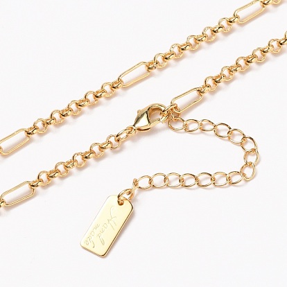 Brass Figaro Chain Necklaces, with Lobster Claw Clasps, Long-Lasting Plated, Word Hand Made