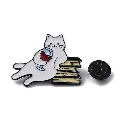 Drunk Cat Shape Alloy Enamel Brooch Pins, for Backpack, Clothes