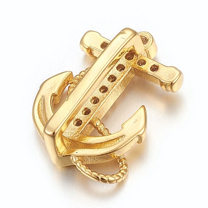 Brass Micro Pave Cubic Zirconia Slide Charms, Long-Lasting Plated, Cadmium Free & Nickel Free & Lead Free, Anchor, Clear