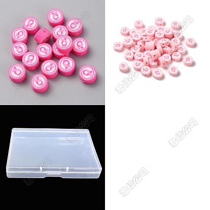 200 piezas 2 colores cuentas de arcilla polimérica hechas a mano, plano y redondo con la cinta rosada de la conciencia de esperanza del cáncer de mama