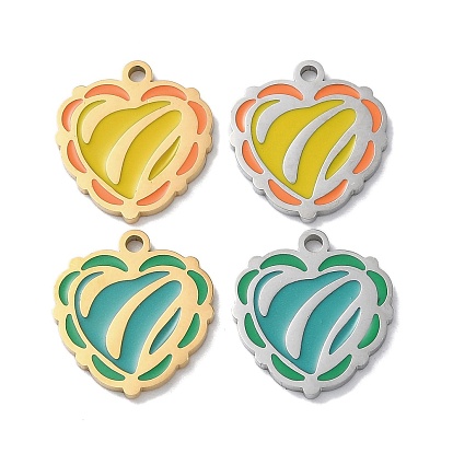 304 Stainless Steel Pendants, with Enamel, Heart Charm