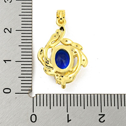 Brass Micro Pave Clear/Blue Cubic Zirconia Pendants, Real 18K Gold Plated