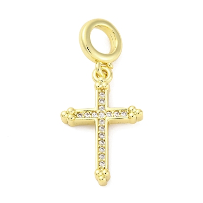 Латунное микропейв с кубическим цирконием европейские подвески с подвесками, крестик, Подвески с большими отверстиями